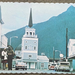 Carte postale de l'Alaska, église soviétique de la cathédrale St Michael, papier éphémère vintage des années 1960 inutilisé