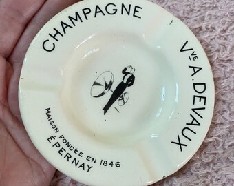 Luneville Porcelain Ashtray, Veuve A Devaux, Champagne, French Porcelain Ashtray or Plate, Vintage Trinket Dish