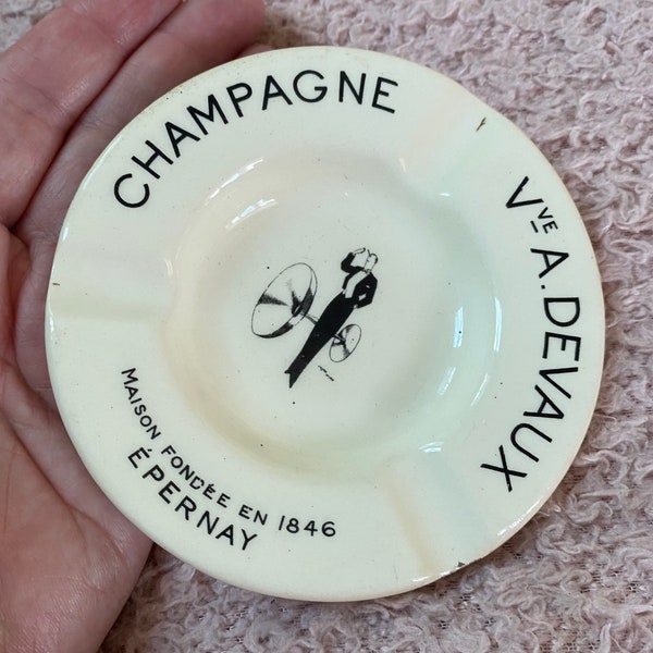 Luneville Porcelain Ashtray, Veuve A Devaux, Champagne, French Porcelain Ashtray or Plate, Vintage Trinket Dish