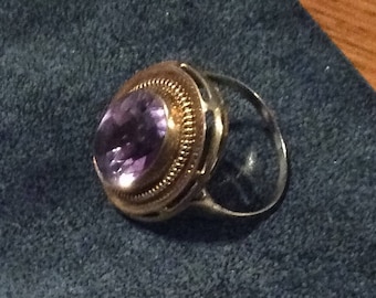 Vintage German Amethyst Ring, 14K Gold, Modernist Jewelry