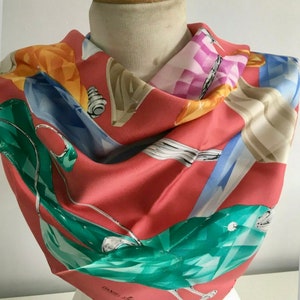Swarovski Silk Scarf, Tropical Birds, Red Background, Vintage Excellent Condition