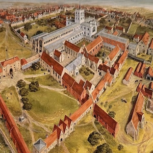 St Albans Cathedral, Medieval Monastery Postcard, Illustrated Plan by Joan Freeman, Vintage Ephemera