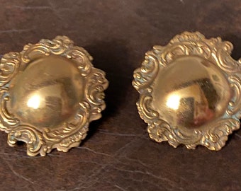 French Baroque Earrings, Gold Tone Pierced Vintage Jewellery