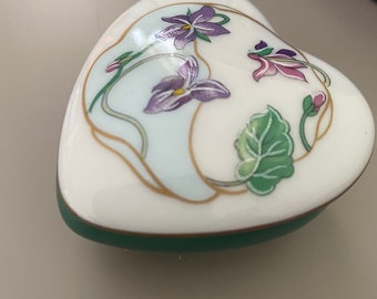 Heart Shaped Limoges Trinket Box, Castel, Hand Painted, Vintage Collectible