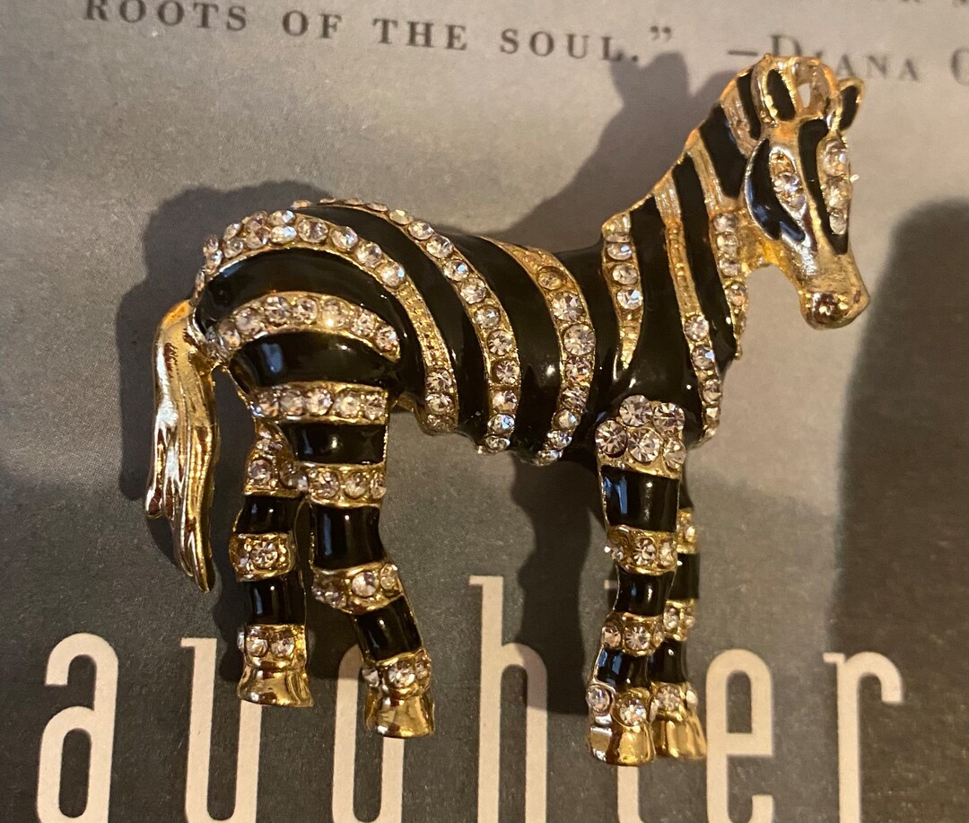 Zebra Rhinestones Rhinestone Zebra Brooch, Black Enamel Art Deco Style, Vintage Jewelry ...