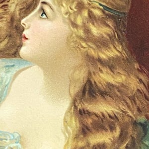 Cartolina antica in stile Art Nouveau, Signora romantica con capelli ondulati, Stato tedesco del 1900, affrancata