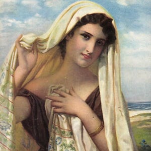 Art Nouveau Postcard, Enigmatic Lady Holding a Veil Up, French Artist Illustration 1900s Published by Stengel UNUSED