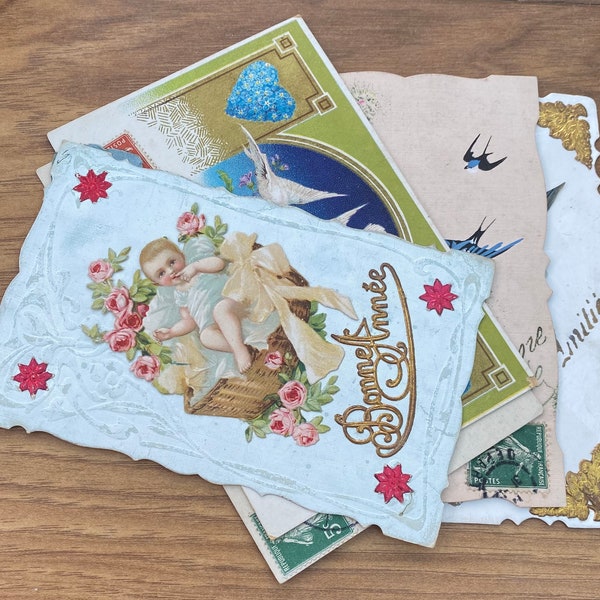 French Antique Postcards, Bonne Année, Amitié, Choose One or All, Mount Included