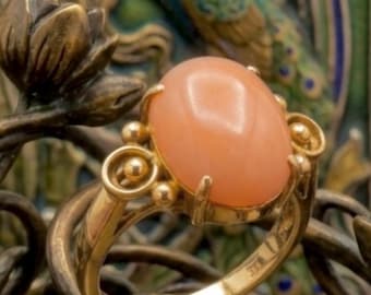 Victorian Coral Ring, Angel Skin 18K Gold