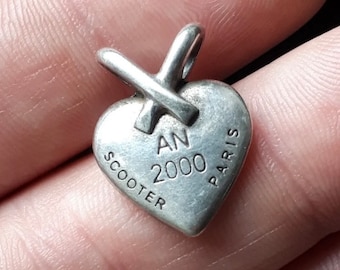 French Silver Heart Pendant Charm, Parisien Designer Scooter