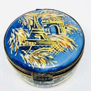 Limoges Trinket Box, Paris Eiffel Tower, Hand Painted, Millenium Celebration
