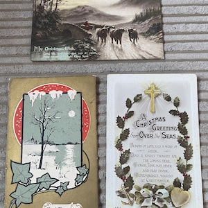 Cartes postales de Noël anciennes, une ou toutes les cartes, bétail des Highlands, paysage de neige, Holly Cross d'outre-mer, éditeur Lilywhite des années 1900