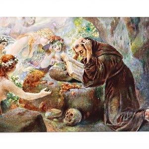 Cartolina antica raffigurante La tentazione di Sant'Andrea, opera dell'artista ungherese Arpad v Molnar Trill.