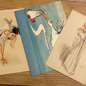 Cartes postales pour nouveau-né, Cigogne, Faulkner, Allemagne, Athena, Bianchi, italien