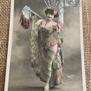 French Theatre Postcard, Actress Wearing Gorgeous Dress, Walery Studio Paris Antique 1900s