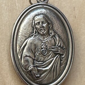 French Antique Medal, Large Sacred Heart Pendant, Religious Medal, 1920s Italian Silver Alloy with Vermeil Finish, Signed by Silversmith CF