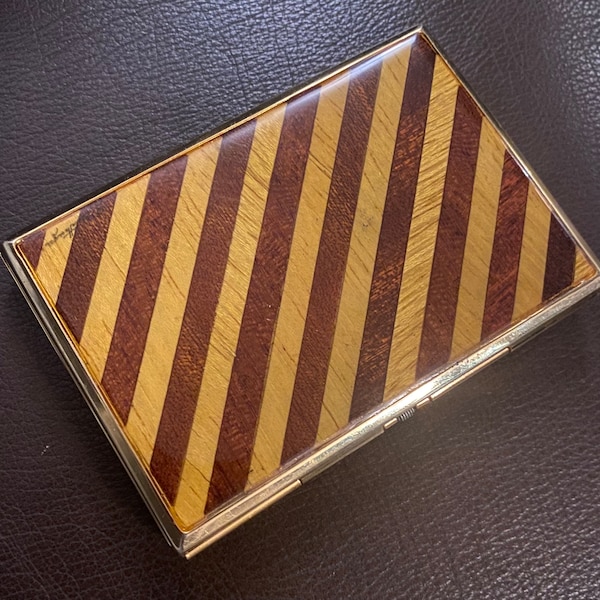 Art Deco Cigarette Case, Classic Striped Overlay, Vintage Accessories