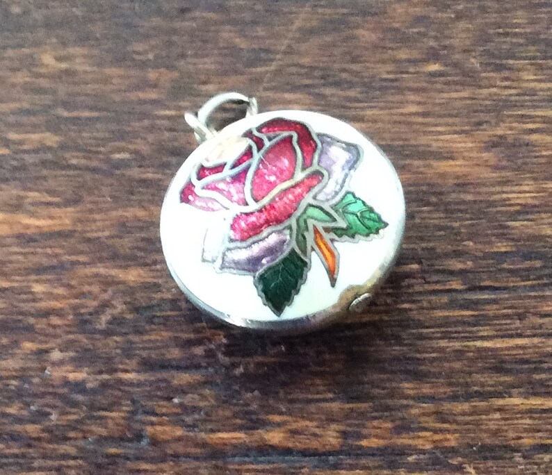 Cloisonn\u00e9 Enamel Vintage Jewelry Rose Charm or Pendant