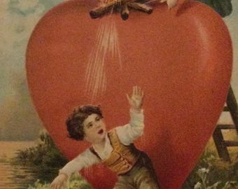 Valentine Heart Postcard, Antique French Postcard 1900s
