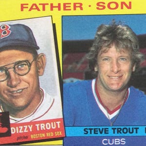 Dizzy Trout e suo figlio Steve, giocatori della Major League Baseball, Chicago Cubs 1994-1998, carta da baseball originale UPPER DECK 1998, Toploader incluso