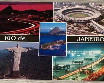 Rio de Janeiro Night View Sugar Loaf Mountain Copocabana 1999 Vintage Postcard