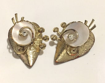 Ancienne Paire De Boucles D'Oreilles à Clips En Nacre - Vintage - Occasion