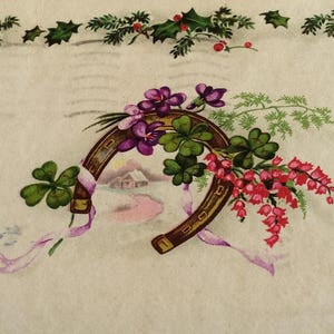 ポストカード、新年、Bonne Annee、幸運の馬蹄、ヒイラギ、ベルギー 1935年、紙 セール