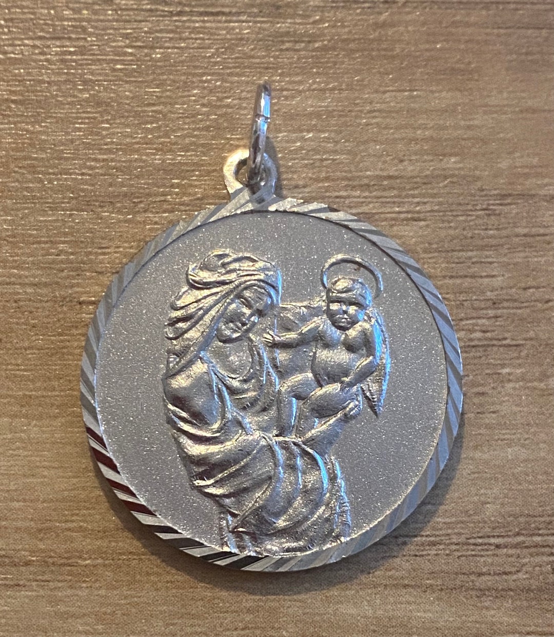 French Religious Medal, Notre Dame Mary With Baby Jesus, Silver Alloy ...