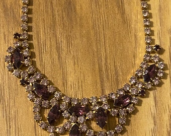 Amethyst Glass Festoon Necklace, Evening Wear, 1960s Vintage Jewelry