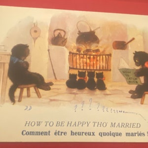 Carte postale Chats noirs envoyée en 1921 publiée par Inter Art pour la France, Comment être heureux bien que marié