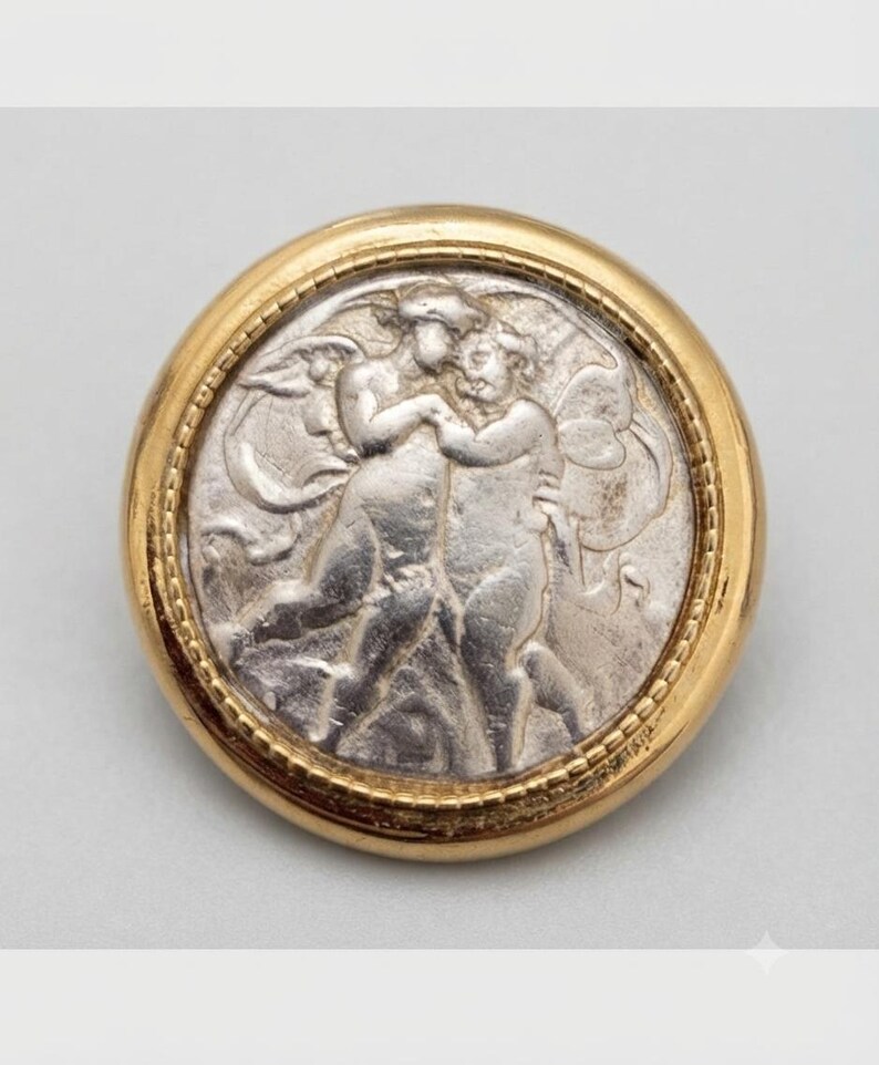 Venus and Cupid Brooch, Greek Revival, Silver Tone, Bezel Set, Asian ...
