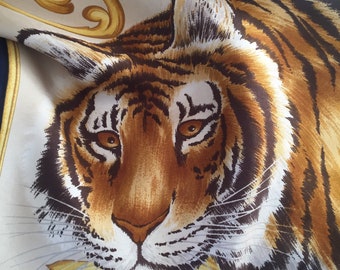 Salvatore Ferragamo Vintage Silk Scarf, Tiger in the Swirls