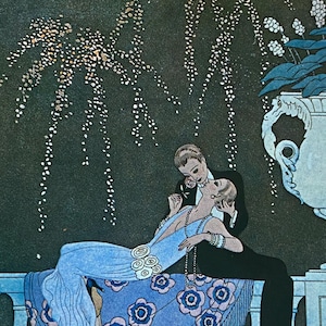 Carte postale Le Feu, artiste français George Barbier (1882-1932) Éditeur Verlag Däbritz, 1970 Réimpression
