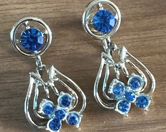 Blue Glass Earrings, Art Deco Screw Back // Antique Jewellery 1920s