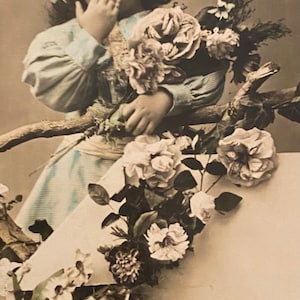 Cartão postal antigo, dois filhos, Bonne Année, impressão cromoligráfica colorida à mão, franqueado 1912