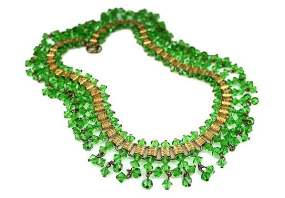 Green Glass Necklace, Book Chain // Cleopatra, Eg… - image 5
