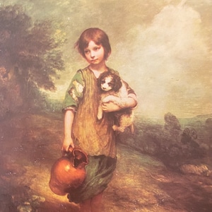Cartolina di Thomas Gainsborough, Ragazza di campagna con cane e brocca, pubblicata da The Medici Society, anni '70