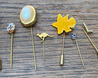 Hat Pins, Stick Pins, Daffodil, Pearl, Enamel, Owl Vintage Accessories