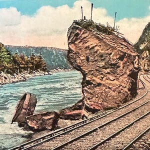 Postal de las Cataratas del Niágara, línea de tranvías de Giant Rock a través de la garganta, antigua, década de 1920, sin usar