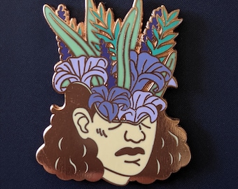 Hard Enamel Pin | Fantasy Art | Woman and Flowers