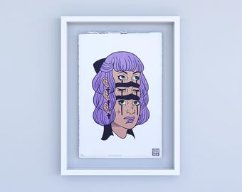 Limited Edition Surreal Linocut Print: Montreal Art (7.5x11")