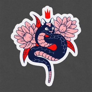 Catsnake Vinyl Sticker: Surreal Cat Snake Art