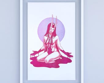 10x16" Limited Edition Risograph | Dark fantasy feminine Art | Traditional art made in Montreal