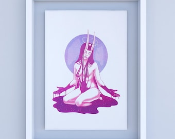 7x10" Limited Edition Risograph | Dark fantasy feminine Art | Traditional art made in Montreal