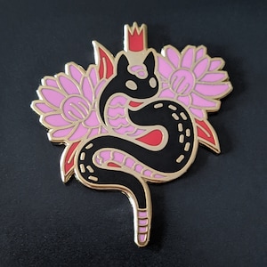 Hard Enamel Pin | Fantasy Art | Catsnake and Crysanthemums