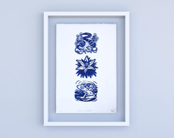 Limited Edition Linocut Print: Surreal Nature Art (7.5x11")