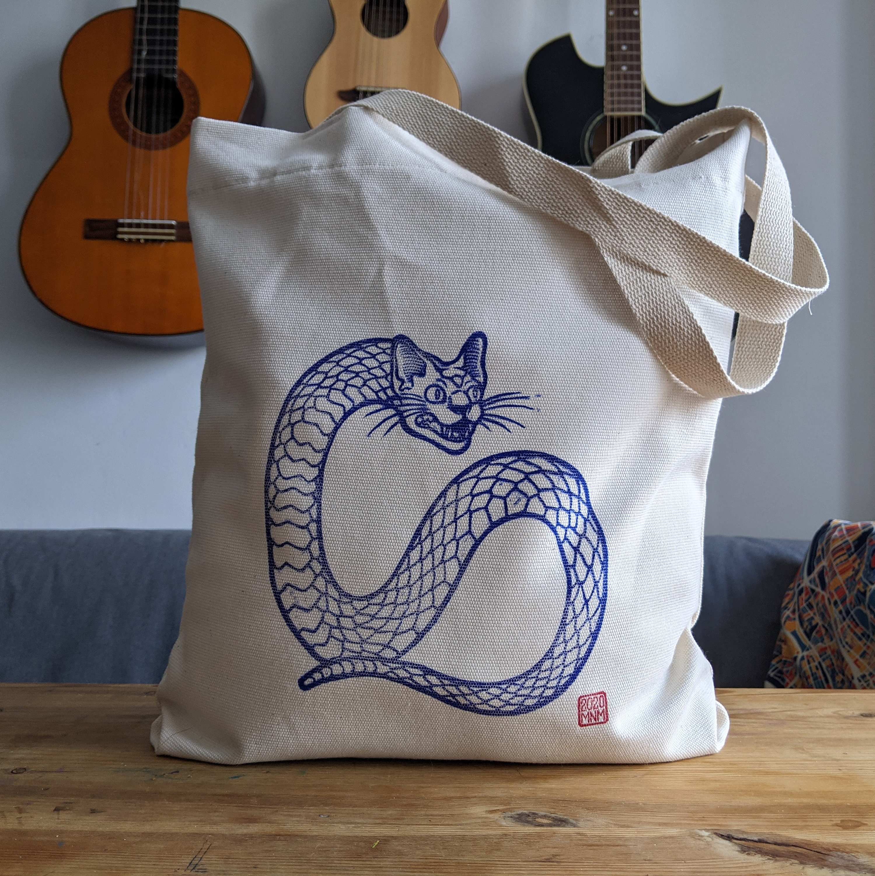 Hand printed tote bag Surreal Aesthetic Linocut on fabric Etsy