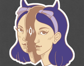 Split Demon Girl Vinyl Sticker | Surreal Art