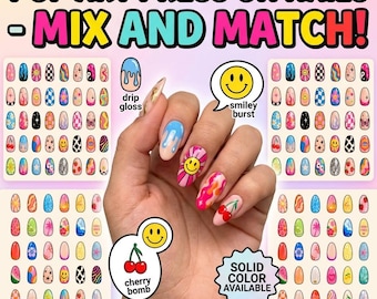 Uñas postizas estilo Pop Art / Diseños de uñas Y2K Groovy Mix and Match (Personalizables)