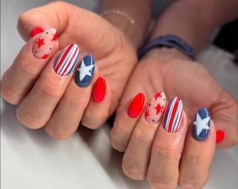 Uñas con purpurina y diseño de fuegos artificiales patrióticos del 4 de julio / Totalmente personalizables